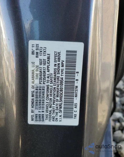 2012 Honda Odyssey Exl из США, поврежденный, VIN 5FNRL5H65CB010954